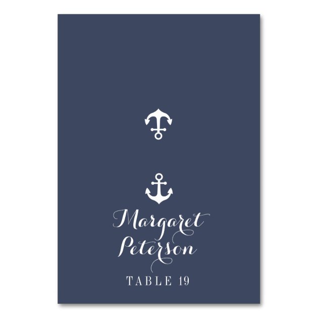 Navy Blue Anchor By The Sea Wedding Place Card