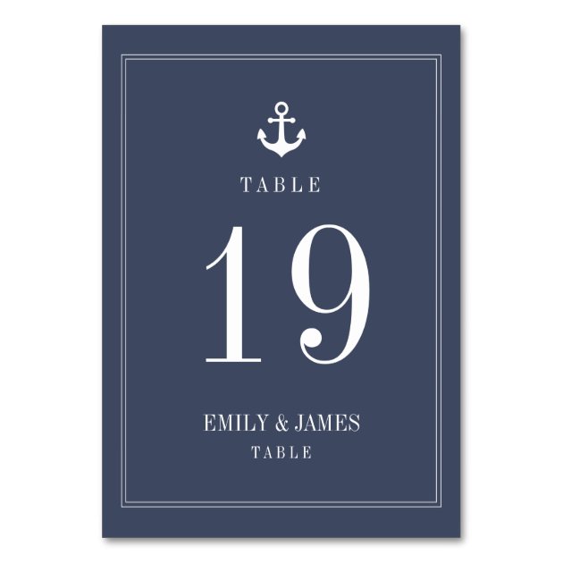 Navy Blue Anchor By The Sea Wedding Table Numbers Card