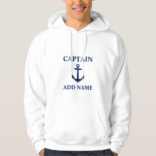 Navy Blue Anchor Captain Add Name or Boat Name Hoodie