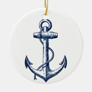 Navy Blue Anchor Ceramic Ornament