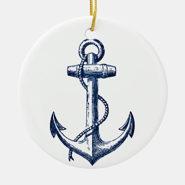Navy Blue Anchor Ceramic Ornament (Front)