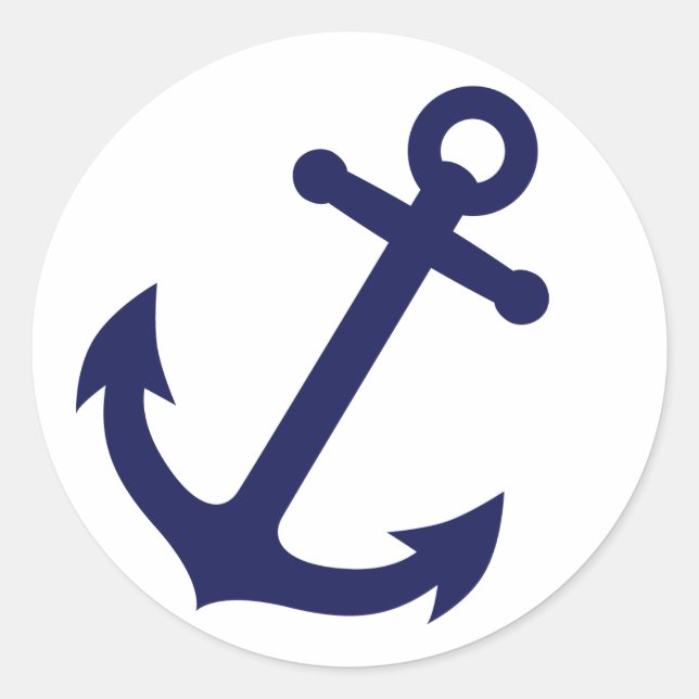Navy Blue Anchor Classic Round Sticker (Front)