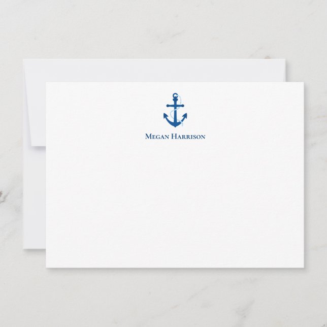 Navy Blue Anchor Flat Note Card (Front)