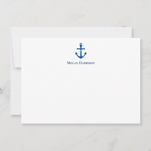 Navy Blue Anchor Flat Note Card