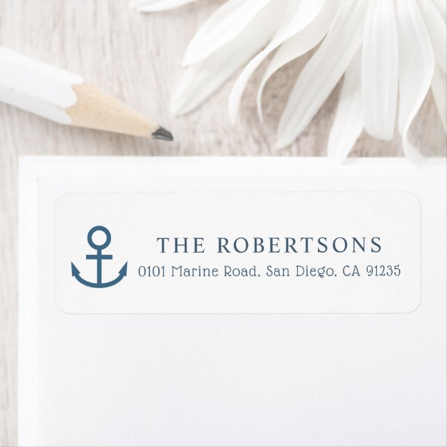 Navy Blue Anchor Minimalist Nautical Address Label (Insitu)