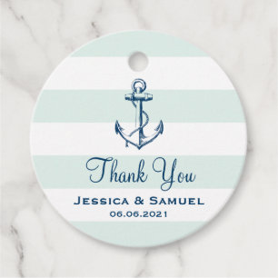 Navy Blue Anchor & Mint Stripes Wedding Thank You Favor Tags