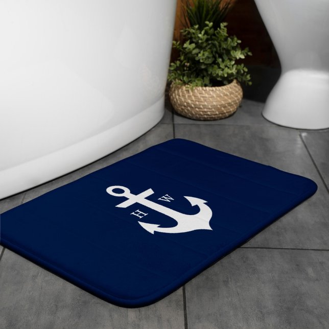 Navy Blue Anchor Monogram Bathroom Mat (Creator Uploaded)