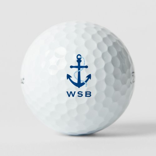 Navy Blue Anchor Monogram Golf Balls