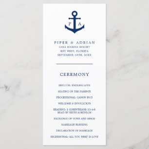 Navy Blue Anchor Monogram Nautical Wedding Program