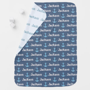Navy Blue Anchor Nautical Baby Boy Name  Blanket