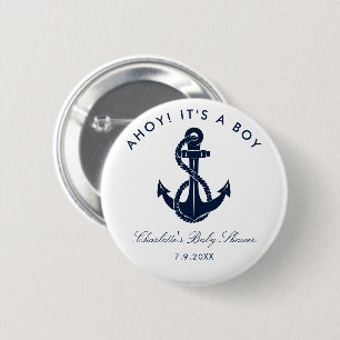 Navy Blue Anchor Nautical Baby Shower Custom Button