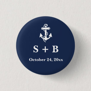 Navy Blue Anchor Nautical Beach Ocean Wedding Button