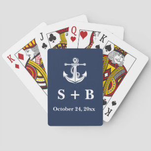 Navy Blue Anchor Nautical Beach Ocean Wedding Poker Cards