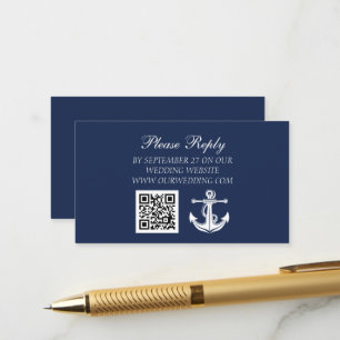 Navy Blue Anchor Nautical Beach QR Code Wedding  Enclosure Card