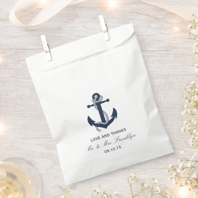 Navy Blue Anchor Nautical Beach Wedding Favor Bag (Clipped)