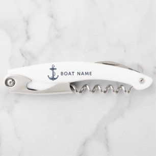 Navy Blue Anchor Nautical Boat Name Custom Waiter's Corkscrew
