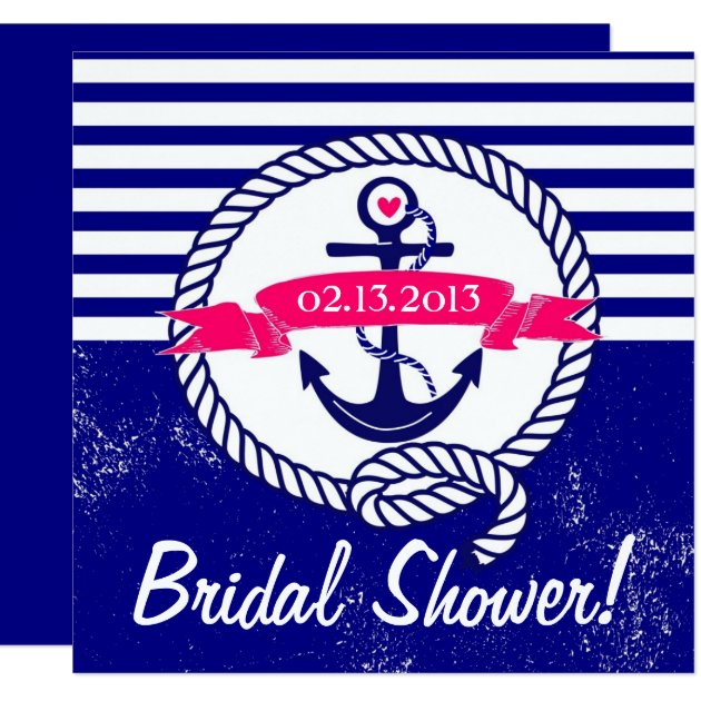 Navy Blue Anchor Nautical Bridal Shower Invitation