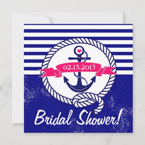 Navy Blue Anchor Nautical Bridal Shower Invitation