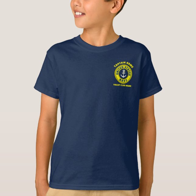 Navy blue Anchor nautical captain sailing summer  T-Shirt (Front)