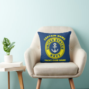 Navy blue Anchor nautical captain sailing summer Throw Pillow