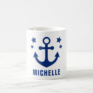 Navy Blue Anchor Nautical Clipart & Stars Coffee Mug