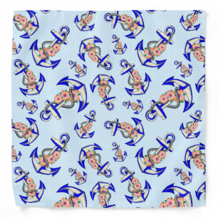 Navy Blue Anchor Nautical Floral Light Blue Bandana