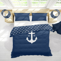 Navy Blue Anchor Nautical Monogram Duvet Cover