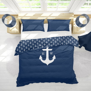 Navy Blue Anchor Nautical Monogram Duvet Cover
