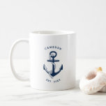 Navy Blue Anchor Nautical Personalized Mug<br><div class="desc">Modern and nautical inspired mug featuring navy blue anchor with rope accent and simple typography. This mug will be a perfect gift. Personalize by adding names or short texts.</div>