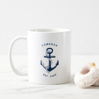 Navy Blue Anchor Nautical Personalized Mug by KeikoPrints at Zazzle