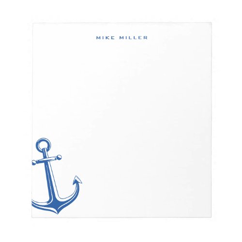 Navy Blue Anchor Nautical Personalized Notepad