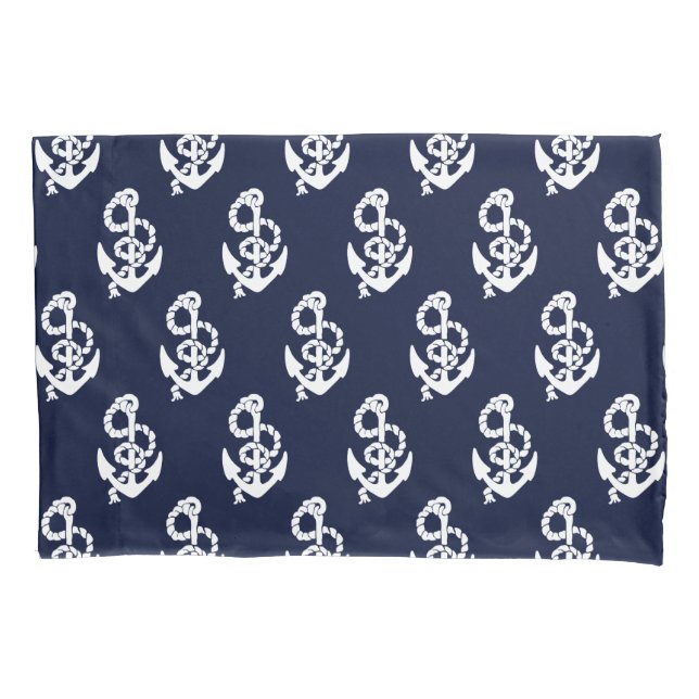 Navy Blue Anchor Nautical Pillow Case (Front)