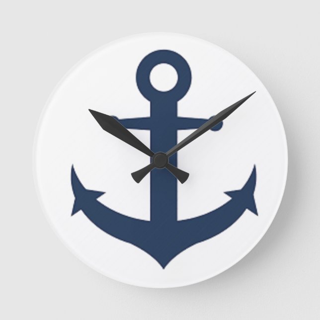 Navy Blue Anchor Nautical Round Clock (Front)