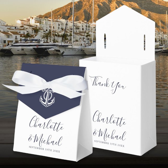 Navy Blue Anchor Nautical Wedding Favor Boxes (Navy Blue Anchor Nautical Wedding Favor Boxes)
