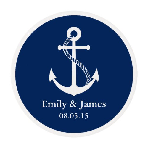 Navy Blue Anchor Nautical Wedding Favor Edible Frosting Rounds