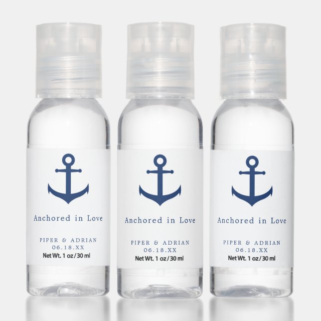 Navy Blue Anchor Nautical Wedding Favor Hand Sanitizer (Set)