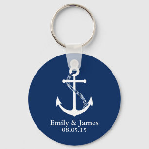 Navy Blue Anchor Nautical Wedding Favor Keychain
