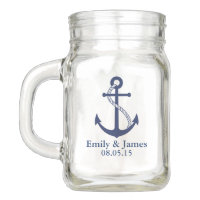 Navy Blue Anchor Nautical Wedding Favor Mason Jar