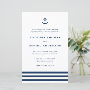 Navy Blue Anchor Nautical Wedding Invitation