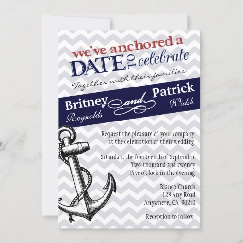 Navy Blue Anchor Nautical Wedding Invitations