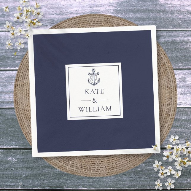 Navy Blue Anchor Nautical Wedding Napkins (Navy Blue Anchor Nautical Wedding Napkins)