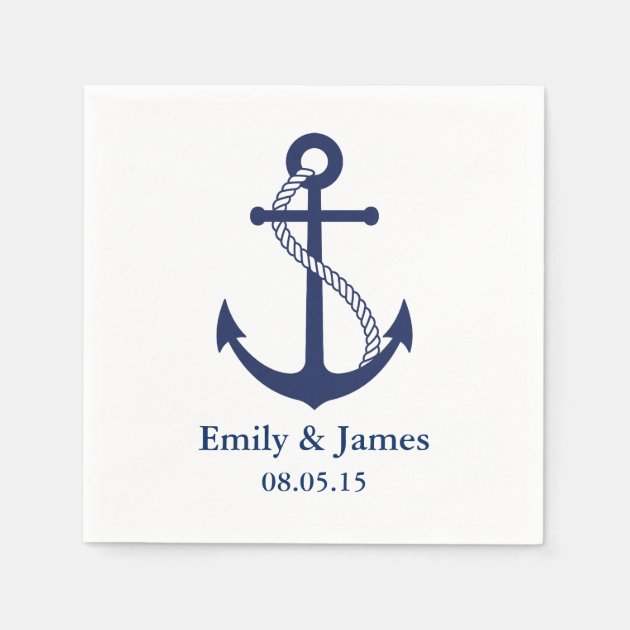 Navy Blue Anchor Nautical Wedding Paper Napkin