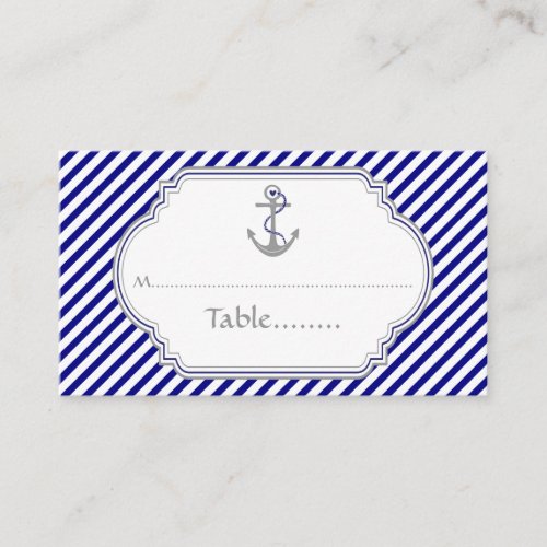 Navy blue anchor nautical wedding place card