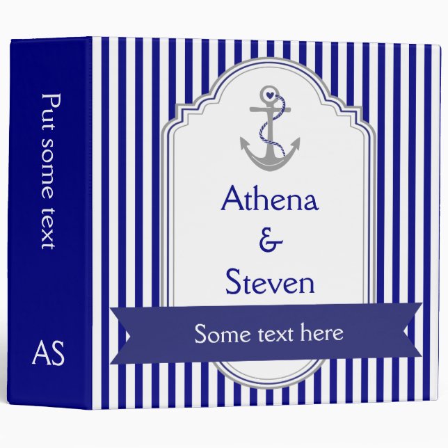Navy blue anchor nautical wedding planner binder (Front/Spine)