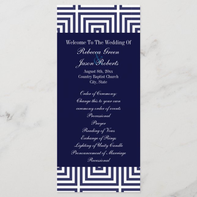 Navy Blue anchor nautical wedding programs (Front)