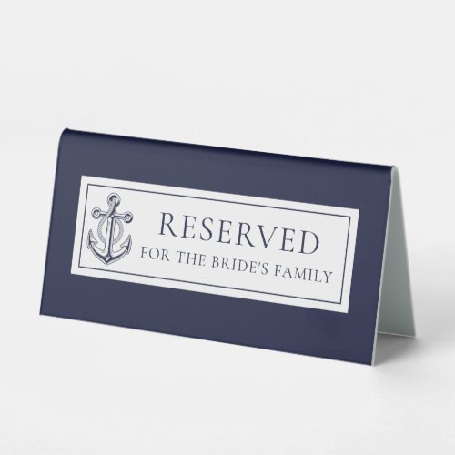Navy Blue Anchor Nautical Wedding Reserved Table Tent Sign