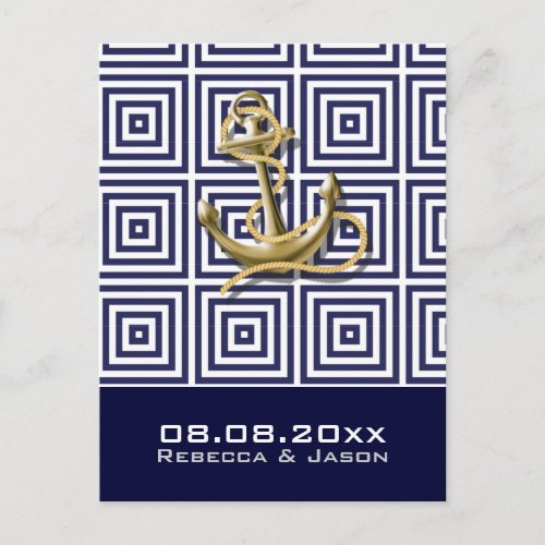 Navy Blue anchor nautical wedding save the date Announcement Postcard