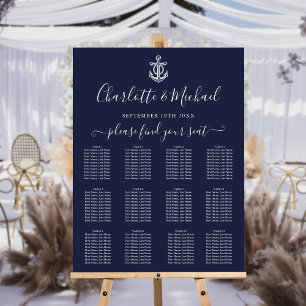 Navy Blue Anchor Nautical Wedding Seating Chart Foam Board