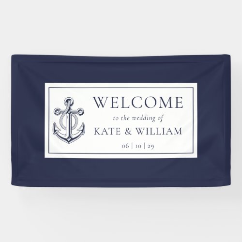 Navy Blue Anchor Nautical Wedding Welcome Banner