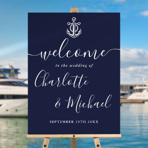 Navy Blue Anchor Nautical Wedding Welcome Sign